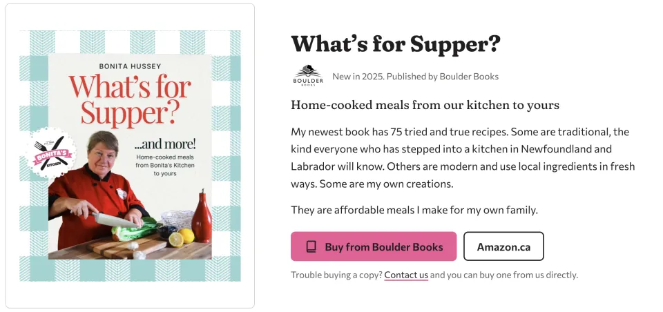 The page for her cookbook What's for Supper?
