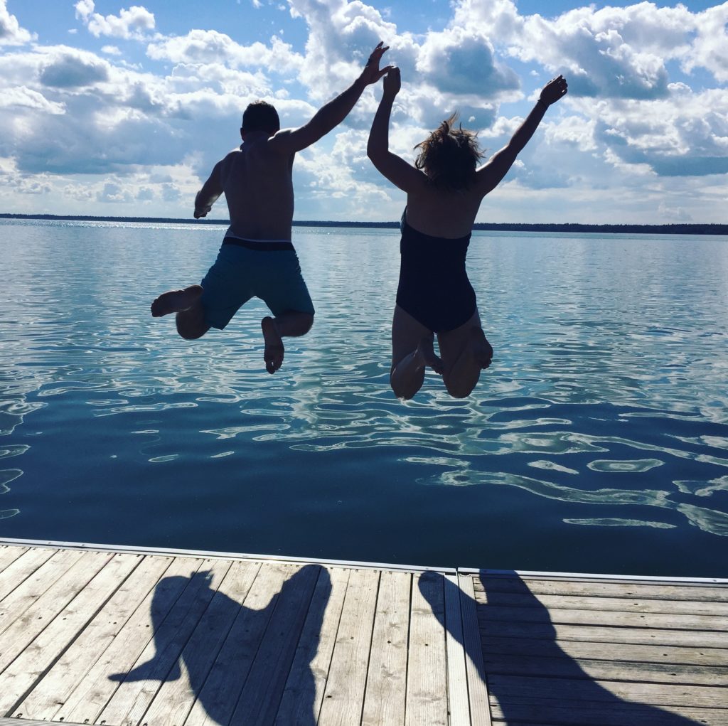 Jumping in Brightsand Lake, Saskatchewan