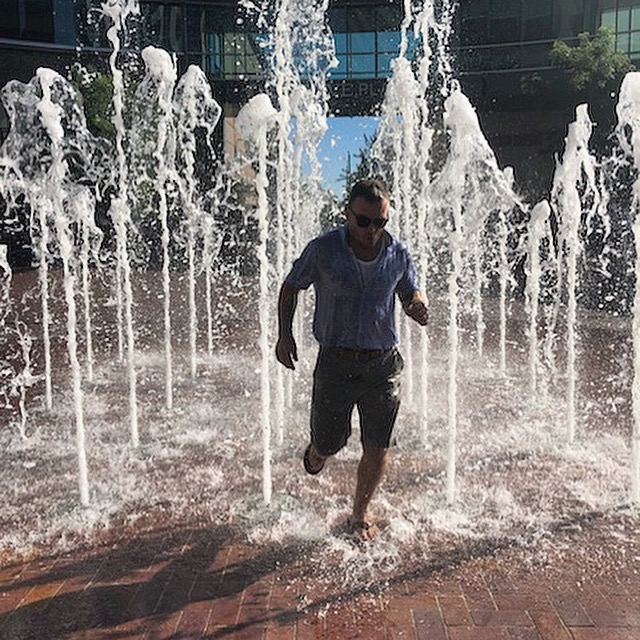 Running through a spray park